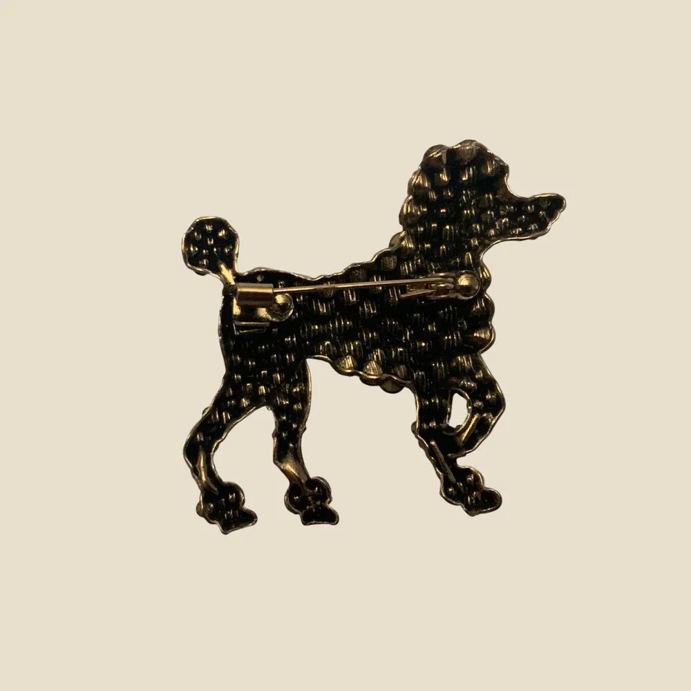 Vintage Style Poodle Brooch Rhinestone AB Crystal Dog Pin Gold Tone Metal